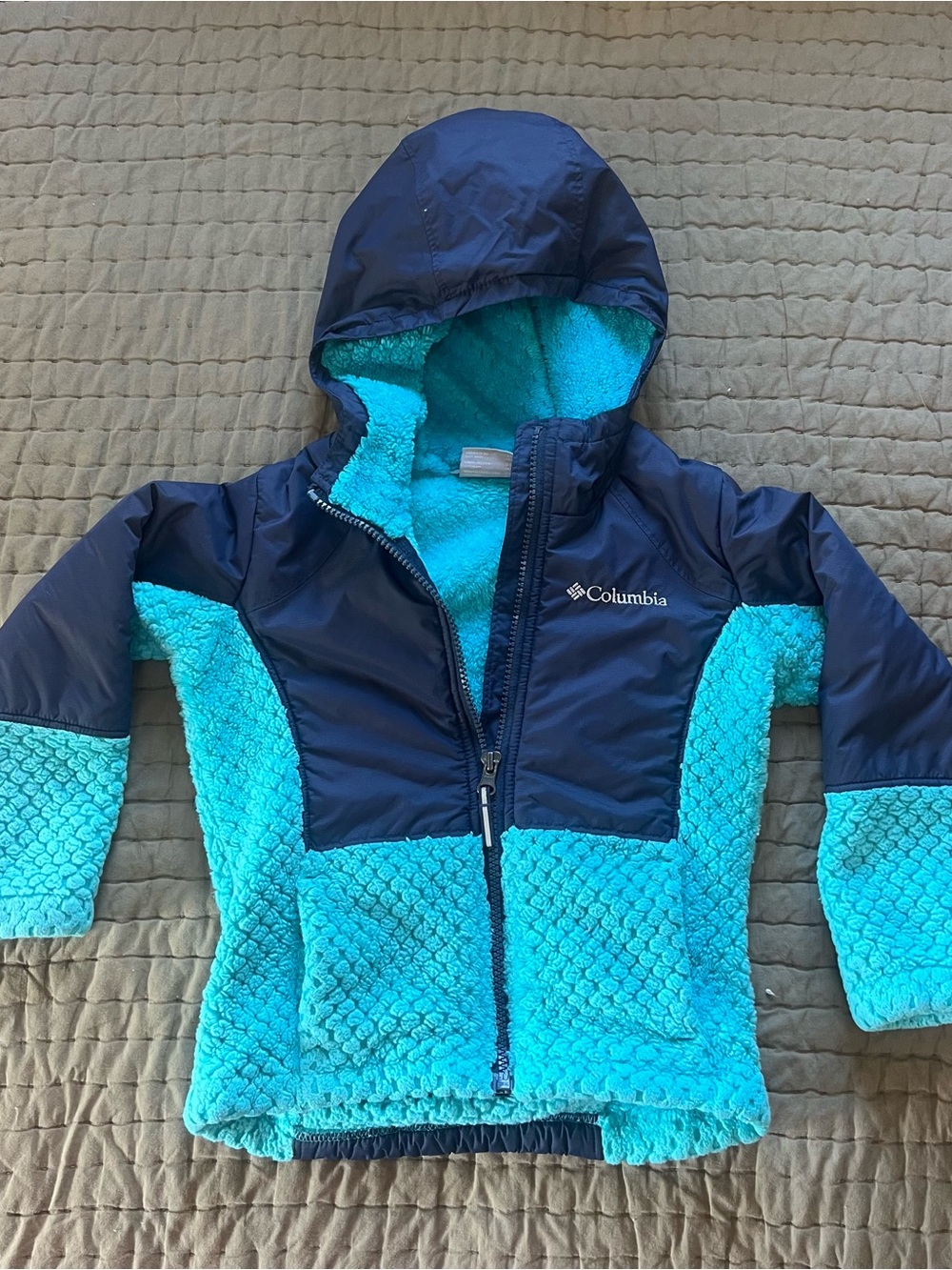 Columbia Kids Fleece Hooded Jacket XXS Navy Blue Teal Plush Full Zip